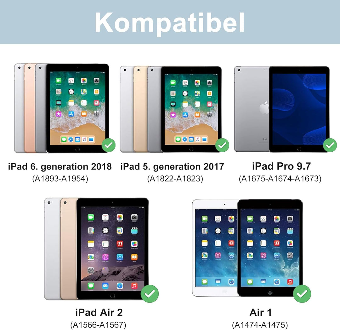 IVEOPPE Tastatur iPad 6. Generation - Tastatur Hülle für 9.7, Magnetisch Abnehmbarer QWERTZ Bluetoot