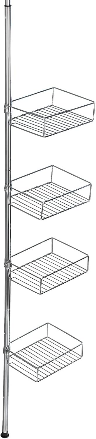 WENKO Teleskopregal Domaso mit extra tiefen Körben Edelstahl, Edelstahl rostfrei, 25 x 65-275 x 20 c