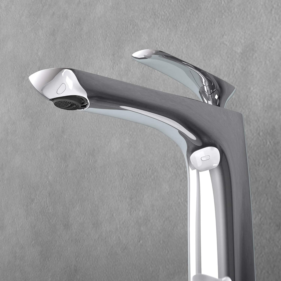 doporro Armatur Wasserhahn Bad Waschtischarmatur Silber 28 cm hoch | Design Waschtischarmatur für Wa