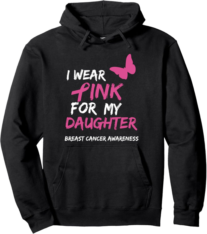 Breast Cancer I Wear Pink for my Daughter Heart Ribbon Pullover Hoodie