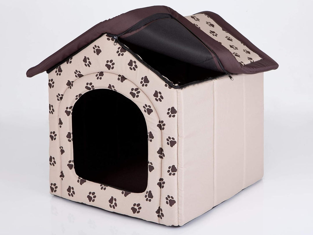 Hundehütte Hundehöhle Hundebett Hundehaus Katzenhöhle kleine S - 38x32 cm beige mit Pfoten S - 38x32