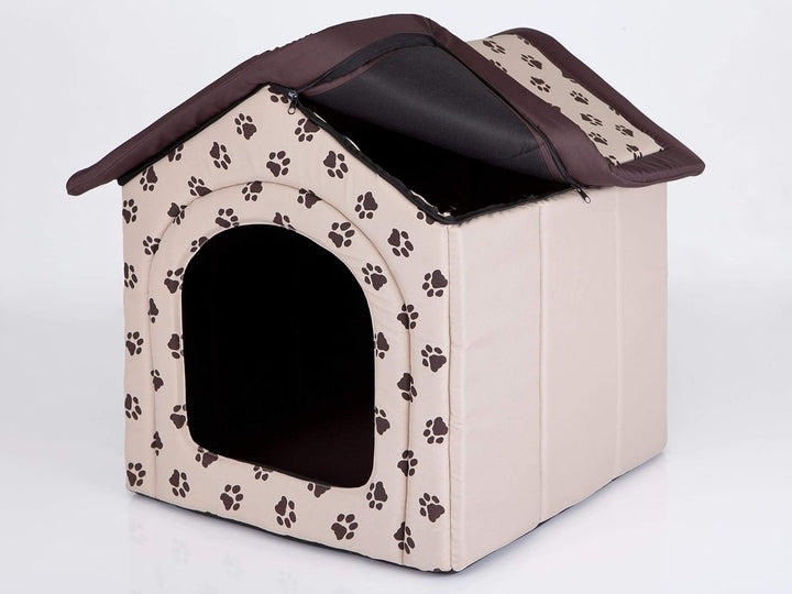 Hundehütte Hundehöhle Hundebett Hundehaus Katzenhöhle kleine S - 38x32 cm beige mit Pfoten S - 38x32