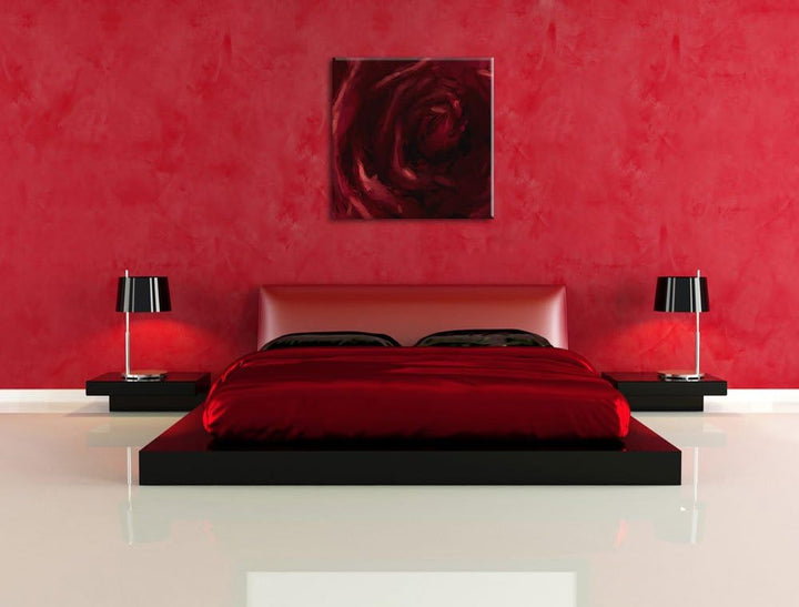 Rote Rose Pinsel Effekt, Format: 70x70 auf Leinwand, XXL riesige Bilder fertig gerahmt mit Keilrahme