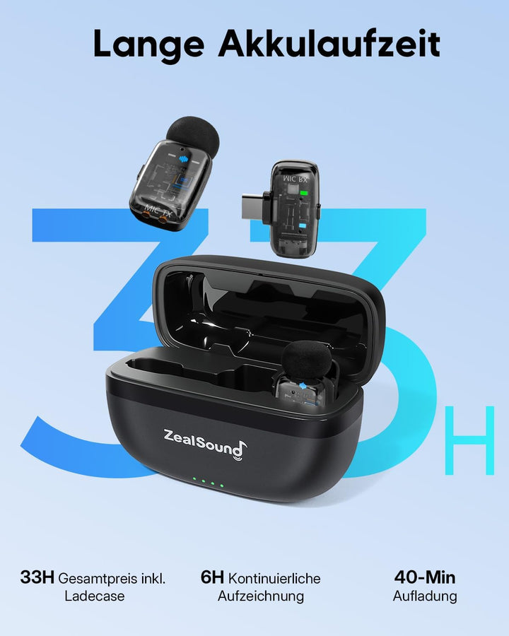ZealSound Mini Kabellos Mikrofon für iPhone Handy Android iPad, mit USB-C/Lightning-Stecker,Stummsch