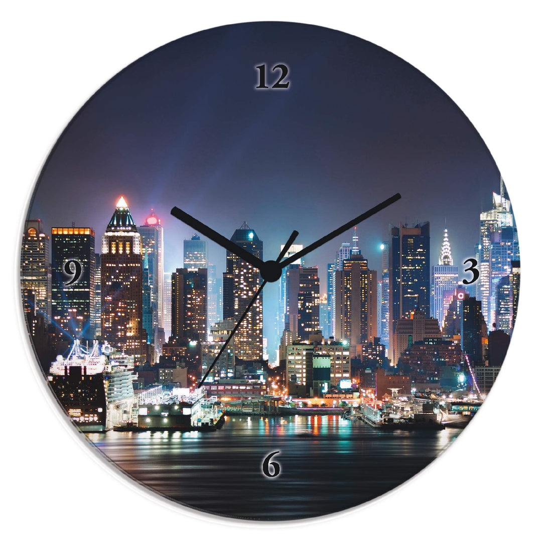 ARTLAND Wanduhr ohne Tickgeräusche Glas Quarzuhr Ø 30 cm Rund Lautlos New York City Times Square Stä