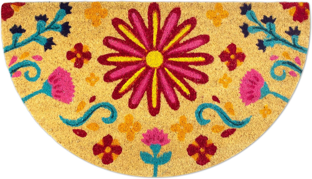 Fussmatte Kokos halbrund - Blumig - 40x70 cm - Fussmatte Aussen und Innen - Fussmatten Haustür - Tür