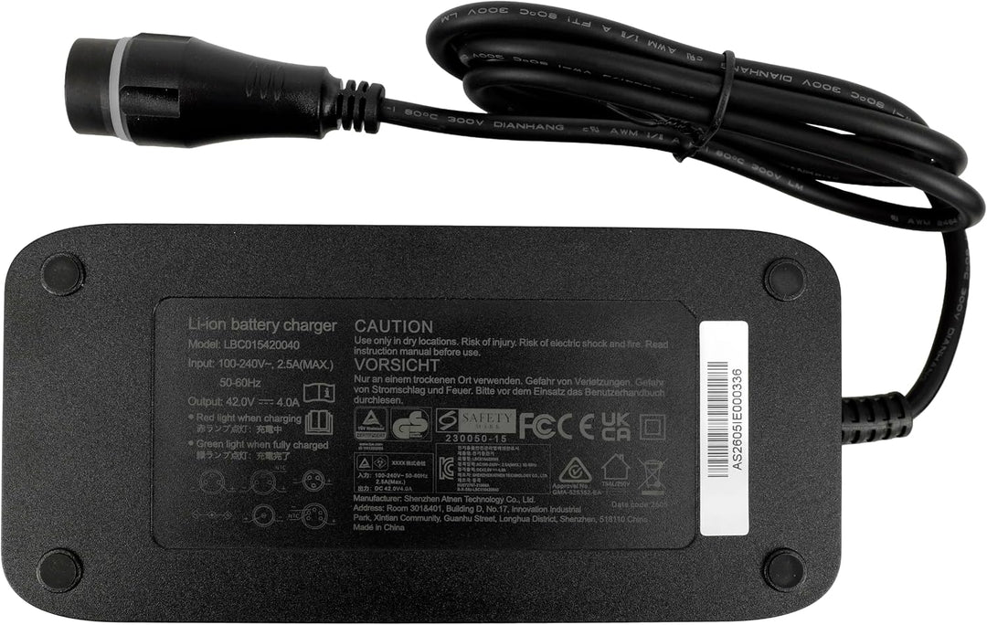 PowerSmart 42V 4A Netzteil/Ladegerät für 36V Simplo In-Tube E-Bike Akkus (630Wh - i720Wh) mit Ya-ma-
