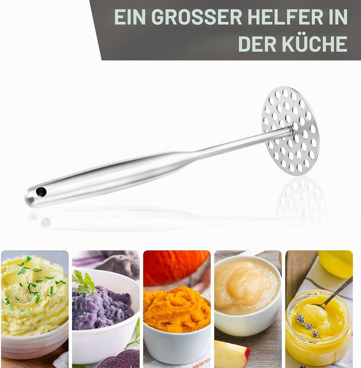 Kartoffelstampfer Edelstahl 25,3 cm mit Langem Griff,Stampfer Küche,Potato Masher für Spülmaschinenf