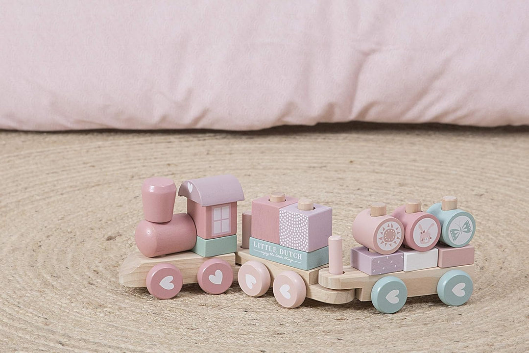Little Dutch 0422015 Holz-Eisenbahn mit Steck-Formen adventure rosa