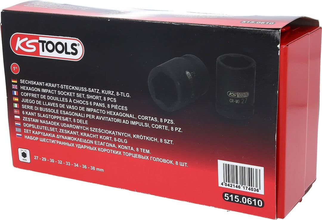 KS Tools 515.0610 1" Sechskant-Kraft-Stecknuss-Satz, kurz, 8-tlg.