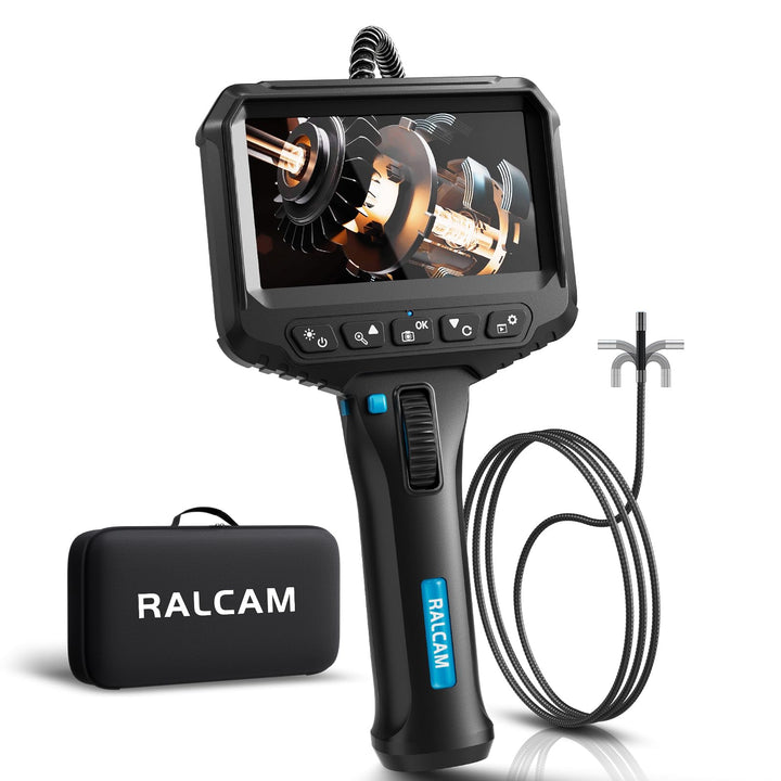 Ralcam Endoskopkamera mit Licht, 6.2mm 210° Bi-Direktionale Inspektionskamera, 4.3“ 1280x720P Rohrka