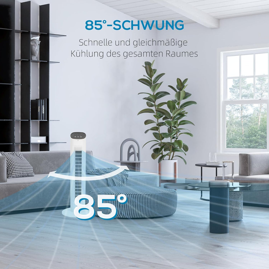 HOMCOM Turmventilator mit Fernbedienung 85° oszillierender 78 cm Standventilator mit 3 Geschwindigke