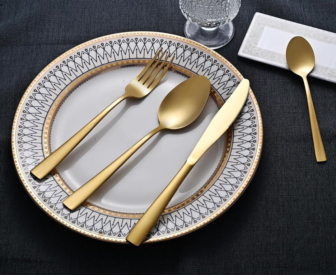Otto Konig Besteck-Set, 24-teilig, für 6 Personen, Gold Edelstahl Besteck-Set, Messer Gabel Löffel K