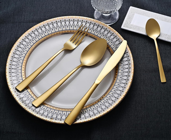 Otto Konig Besteck-Set, 24-teilig, für 6 Personen, Gold Edelstahl Besteck-Set, Messer Gabel Löffel K