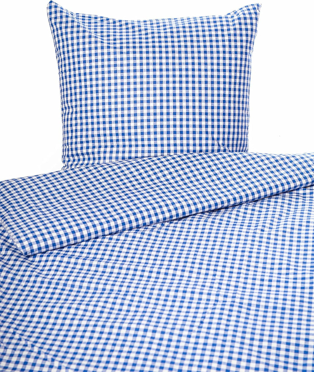 texpot Bettwäsche 155x220 + 80x80 Landhaus Karo blau kariert Baumwolle