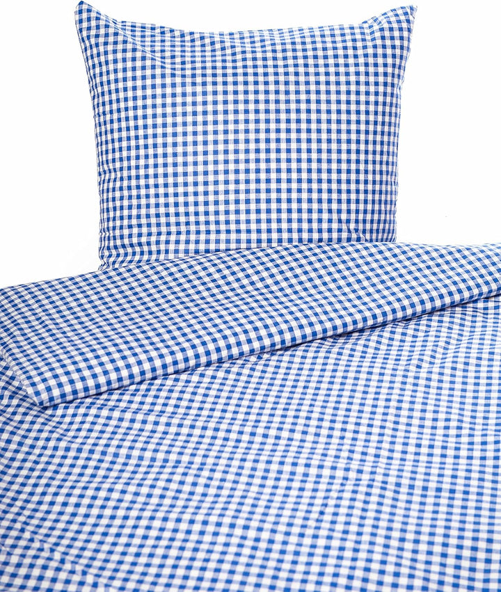 texpot Bettwäsche 155x220 + 80x80 Landhaus Karo blau kariert Baumwolle