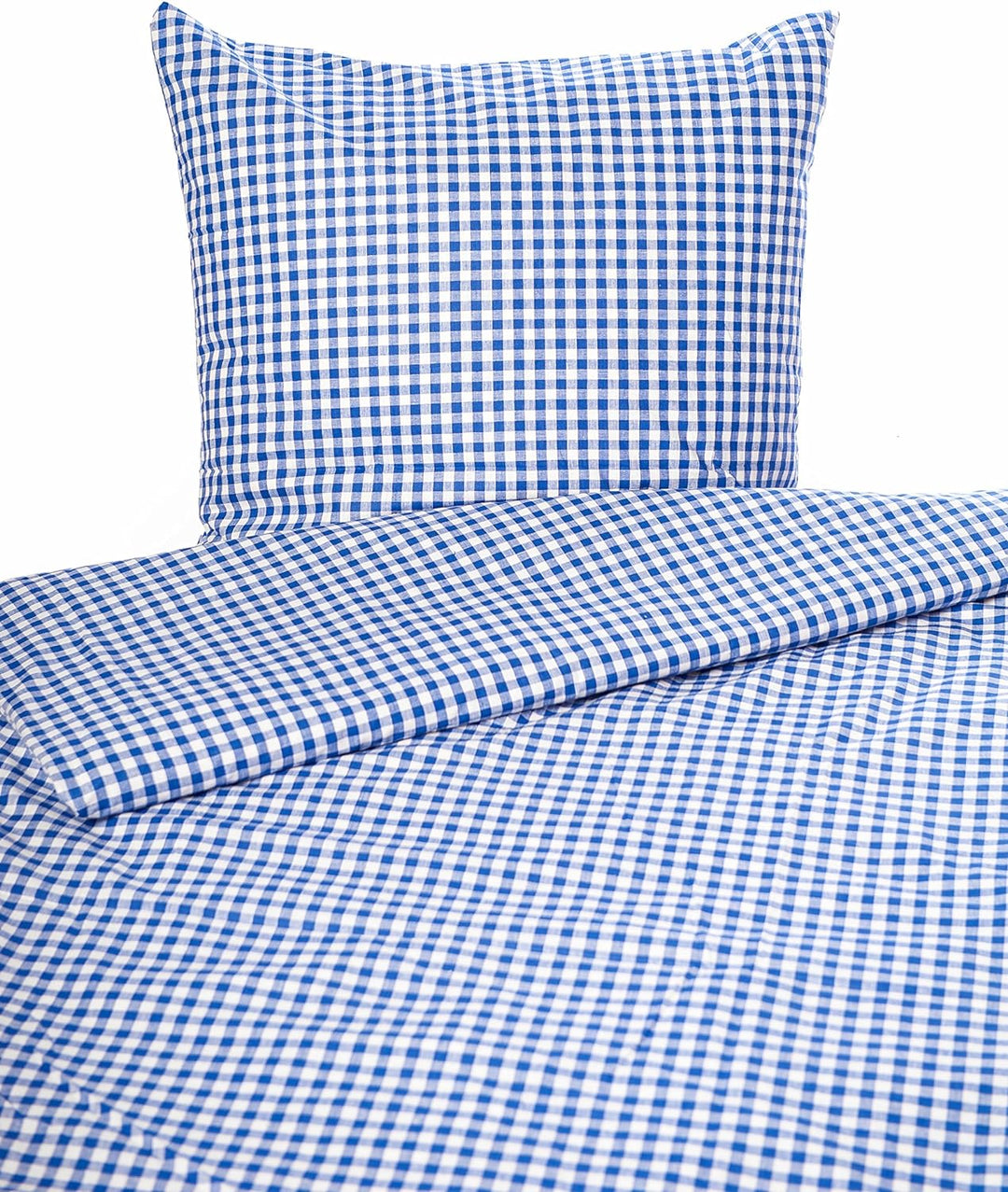 texpot Bettwäsche 155x220 + 80x80 Landhaus Karo blau kariert Baumwolle