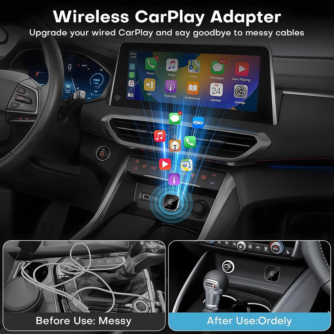 2026 Upgraded 2-in-1 Wireless CarPlay &amp; Android Auto Adapter, Type-C | Wired to Wireless Dongle | Pl