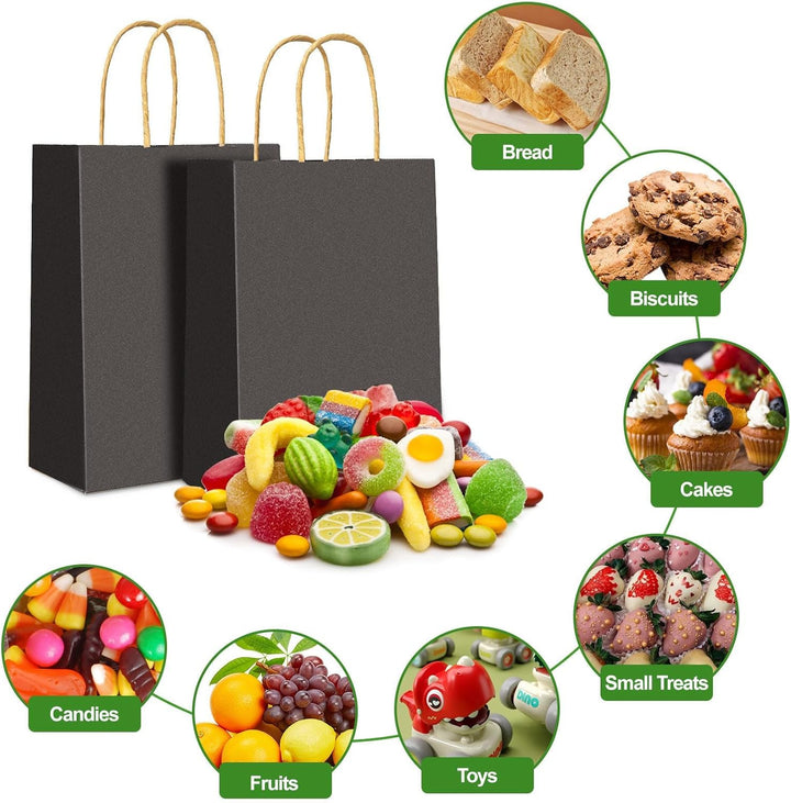 Gucass 50 Stück Klein Papiertüten mit Henkel, Schwarz Kraft Papiertaschen Geschenktüten, 15x8x21cm P