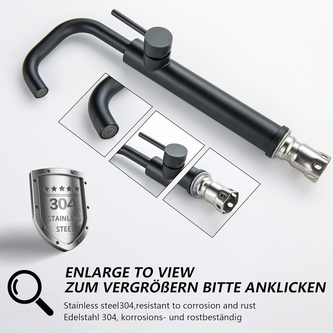 LIWEIKE Wasserhahn Bad Schwarz, waschtischarmatur hoch 360° Drehbar einhebelmischer waschbecken mit