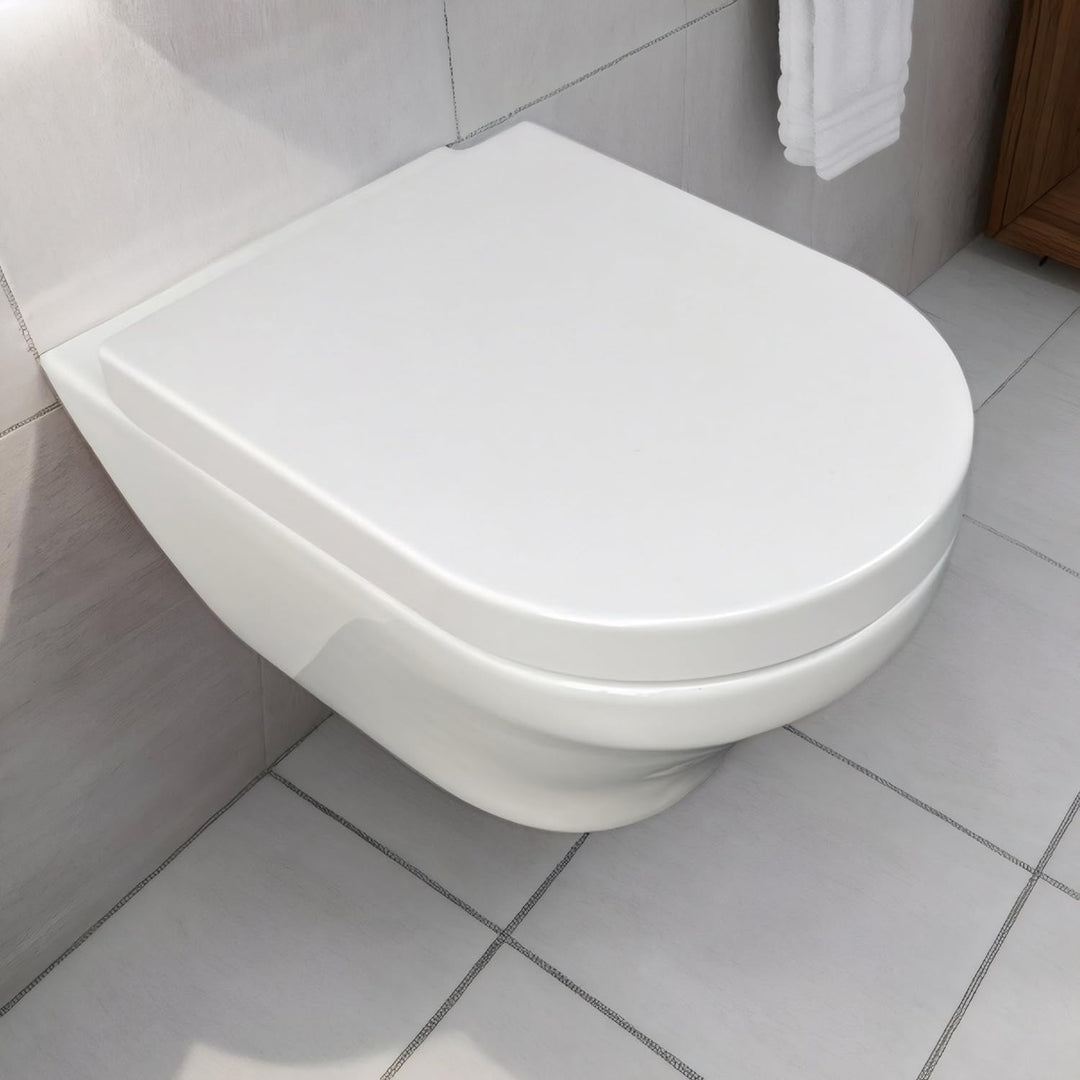 WC-Sitz mit Absenkautomatik & Quick-Release Weiss D form antibakterieller toilettendeckel aus Urea-D