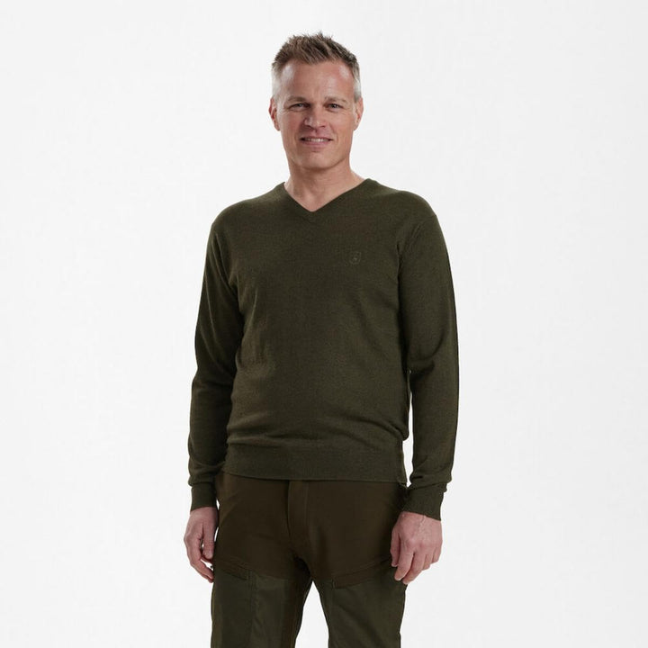 Deerhunter Kingston Knit W. V-Ausschnitt Green Melange L Grün, L Grün