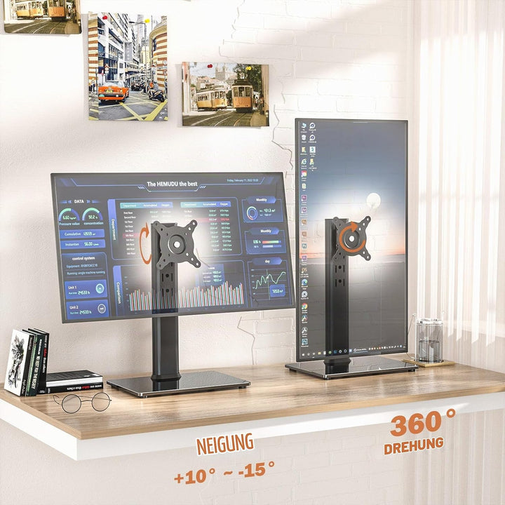 Hemudu Monitor Ständer Tischständer für 13 Zoll-32 Zoll Monitore, schwenkbar, neigbar, rotierbar, hö