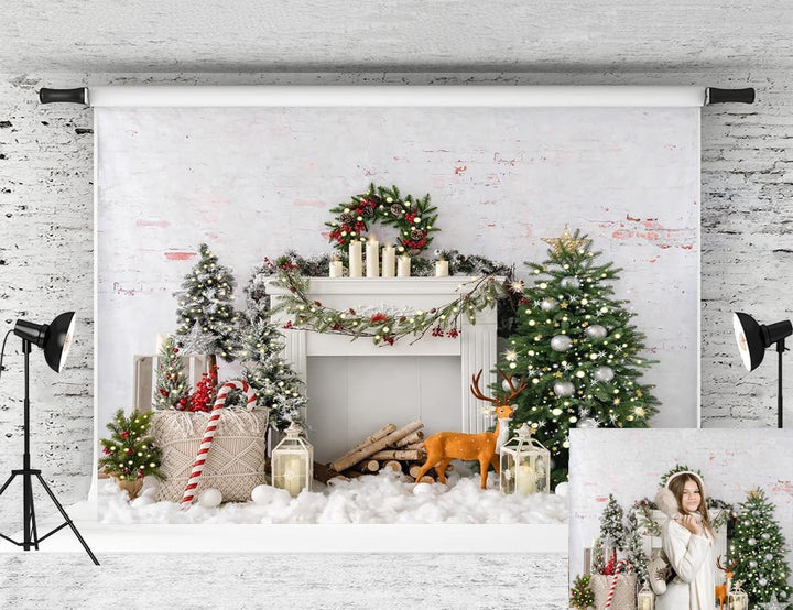 Kate 2.2x1.5m Weihnachten Weihnachtshintergründe Weihnachten Weisser Kamin Hintergrund Weihnachtsbau