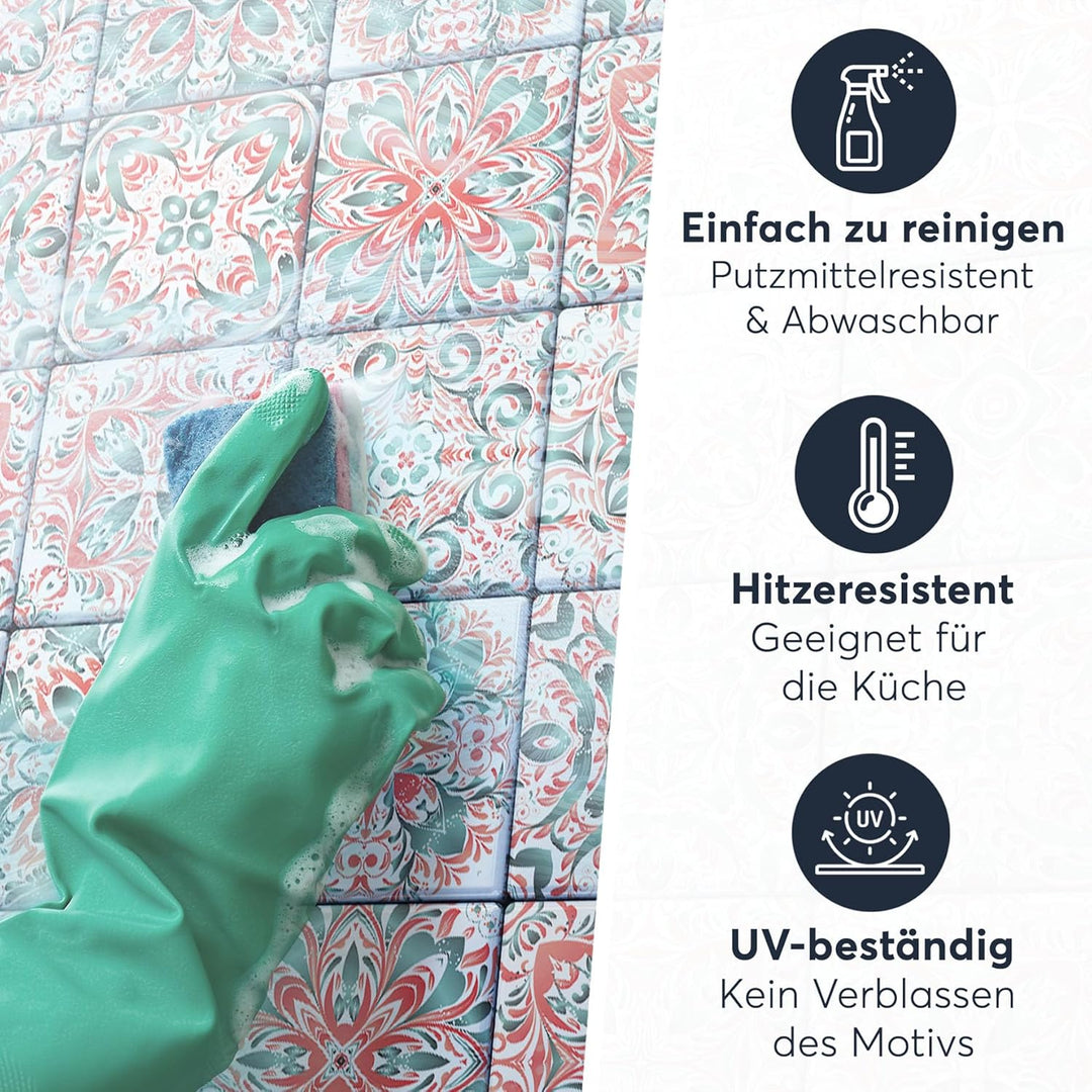 Sticker-Fliesen Dekor I Fliesen-Klebefolie - selbsklebend - Fliesenspiegel aufpeppen I Kachel-Aufkle