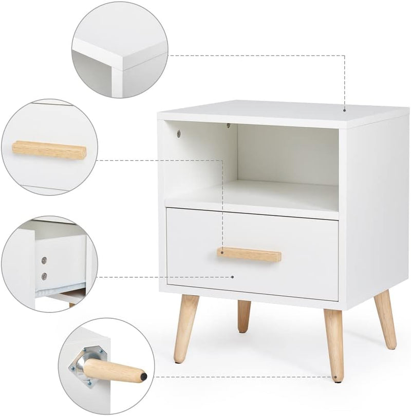 Mondeer Nachttisch, Nachtschrank mit 1 Schublade und 1 Offenem Fach, 40x30x51cm Holz Modern Nachtkom