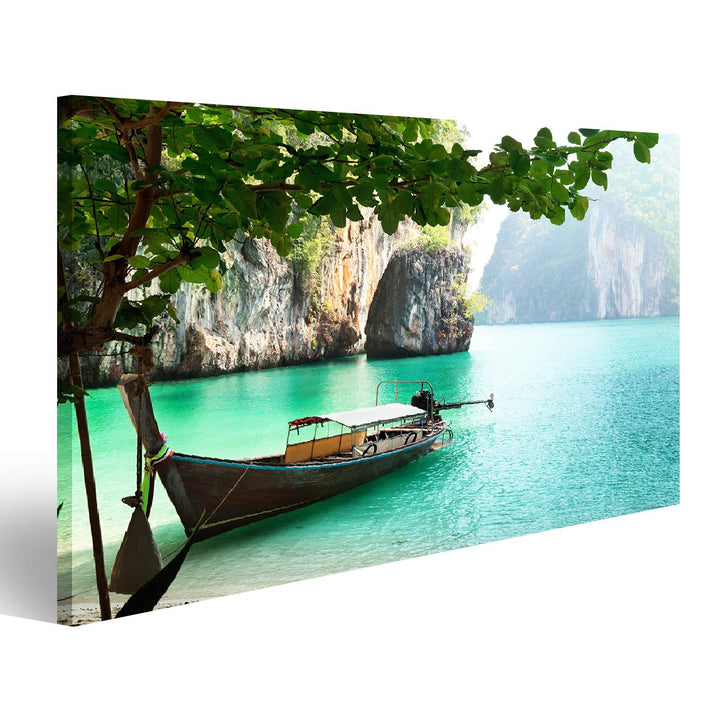 Bild Bilder auf Leinwand Langboot auf der Insel in Thailand Wandbild, Poster, Leinwandbild PUO 100x5