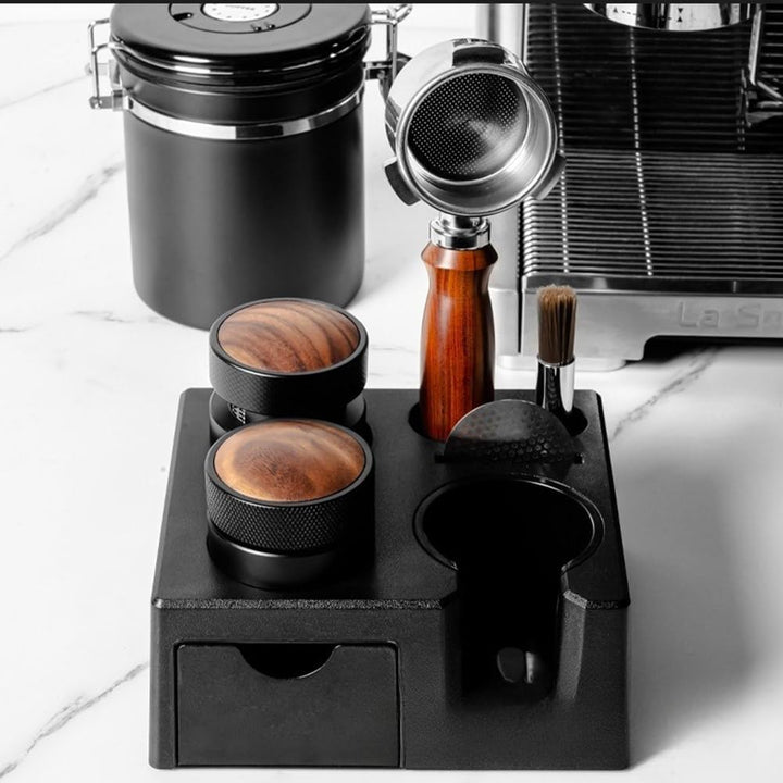 Tamperstation für Barista 51-58mm mit Schublade, Espresso-Station, Kaffee-Tamper-Halter-Basis mit 6