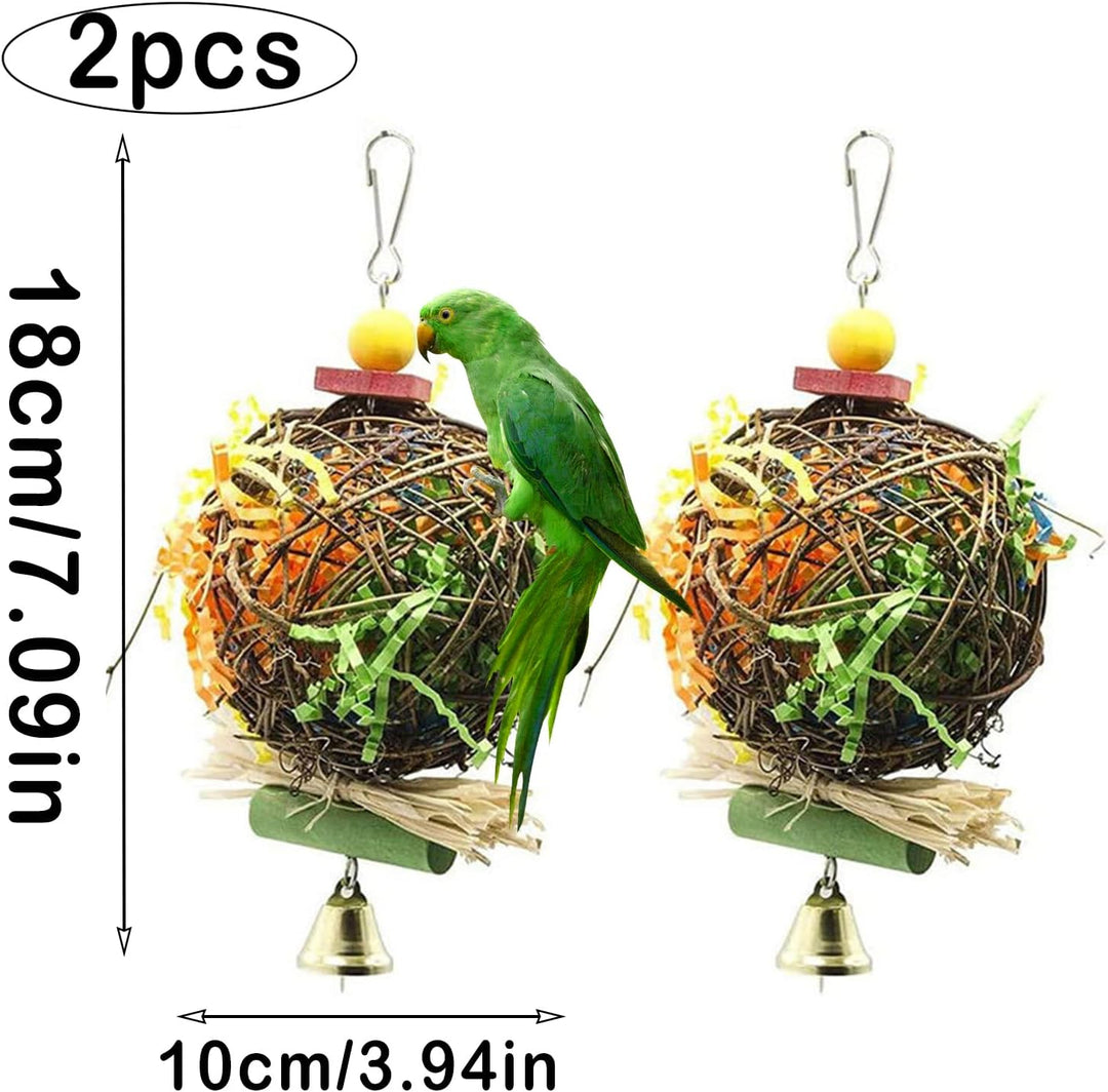 2 Stück Wellensittich Spielzeug, Natürliche Rattan Ball Papagei, Papageien Zerkleinerungsspielzeug,
