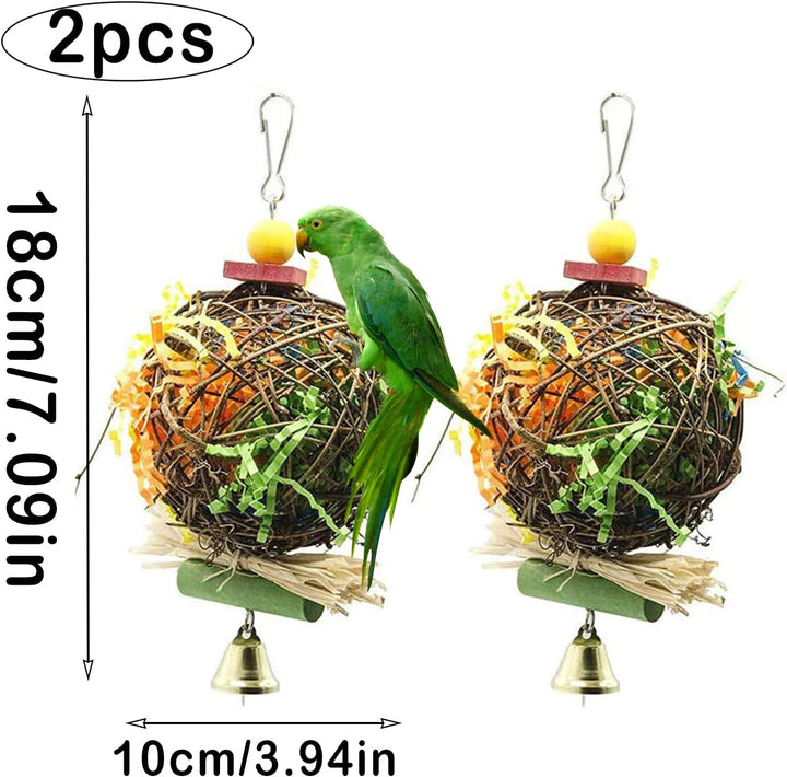 2 Stück Wellensittich Spielzeug, Natürliche Rattan Ball Papagei, Papageien Zerkleinerungsspielzeug,