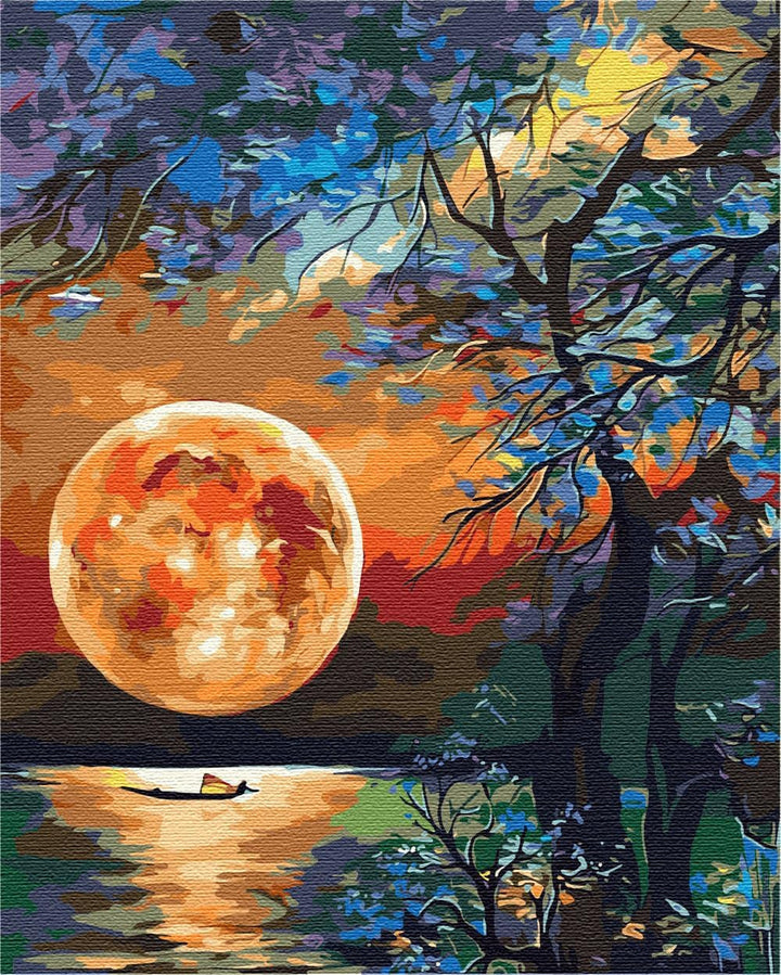 Artnapi Malen nach Zahlen Erwachsene mit Rahmen | DIY Handgemalt | Natur - Mond am See | Kit für Anf