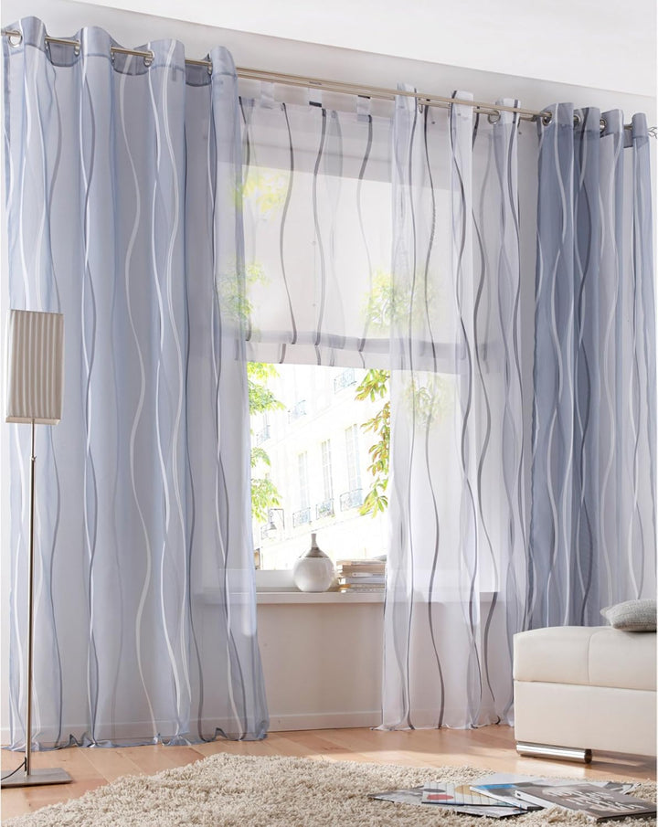 BAILEY JO 1er-Pack Gardinen mit Wellen Druck Design Vorhang Transparent Voile Vorhänge (BxH 140x245c