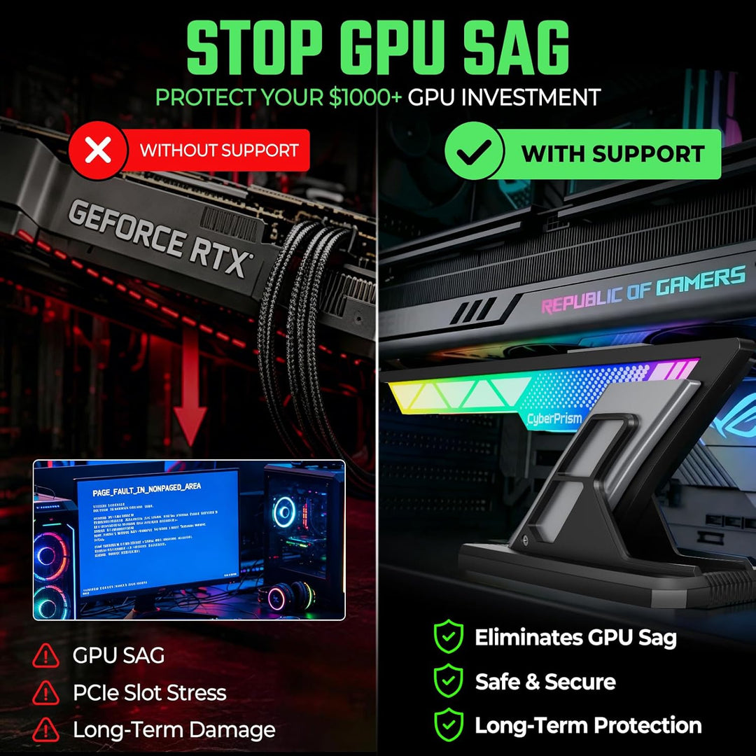 ARGB GPU Halterung, Anti Sag Grafikkartenhalter für RTX 4090 5090, Verstellbare Grafikkarte Stütze A