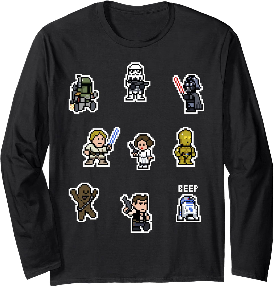 Star Wars Group Shot Pixelated Stickers Langarmshirt