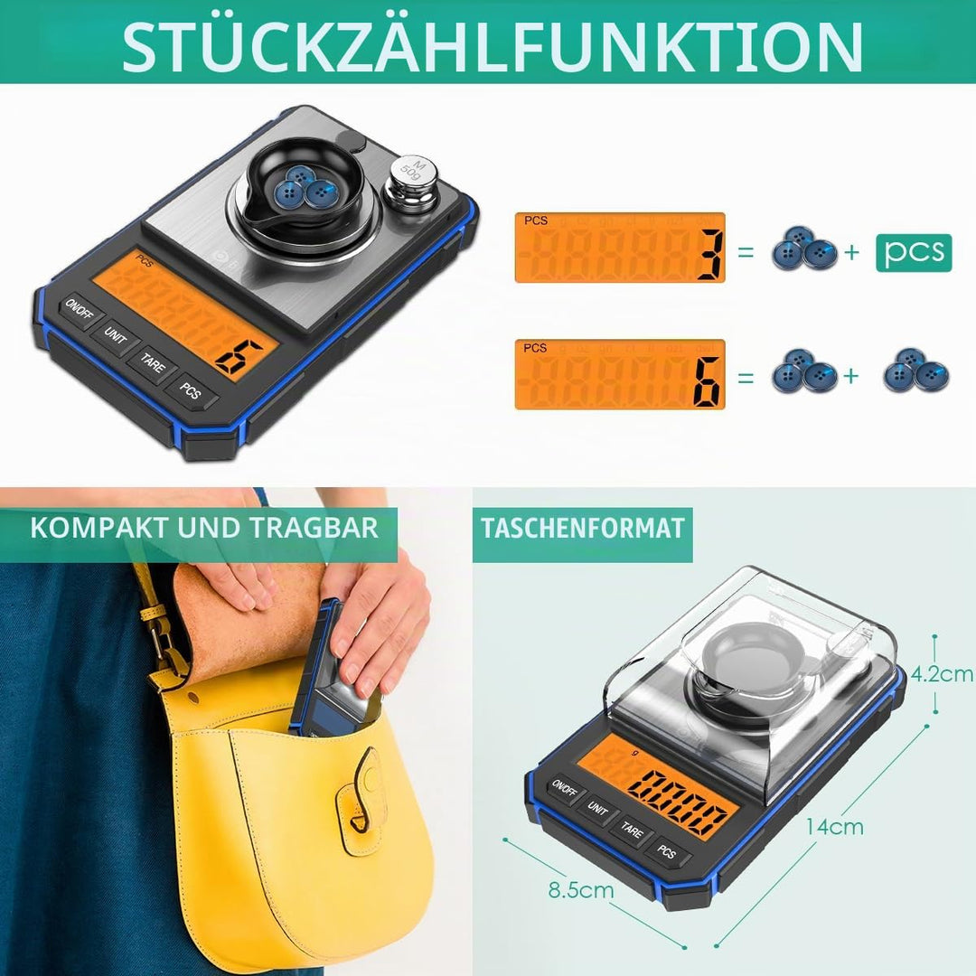 ORIA Feinwaage Präzisionswaage 50g/0,001g, Digitale Milligramm Waage mit LCD-Anzeige, Lab Digitale W