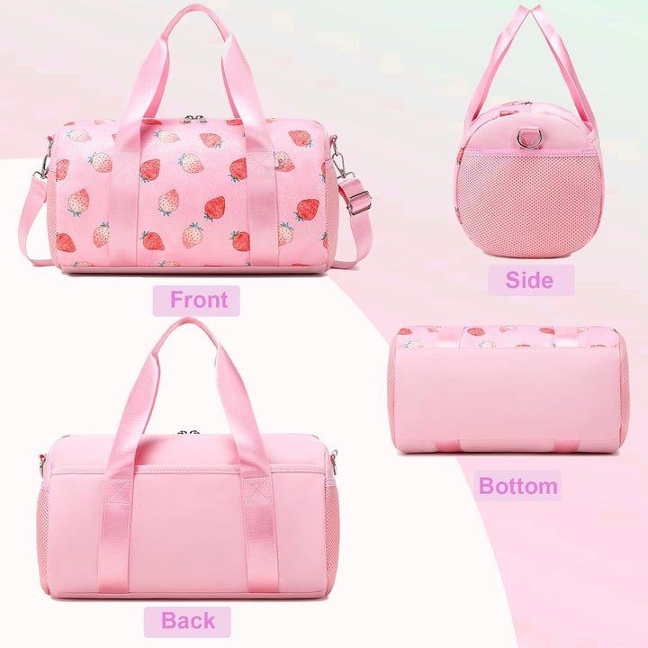 Sporttasche Kinder Mädchen Tanztasche Ballett Tasche Erdbeere Glitzer Schwimmtasche Mädchen mit Nass