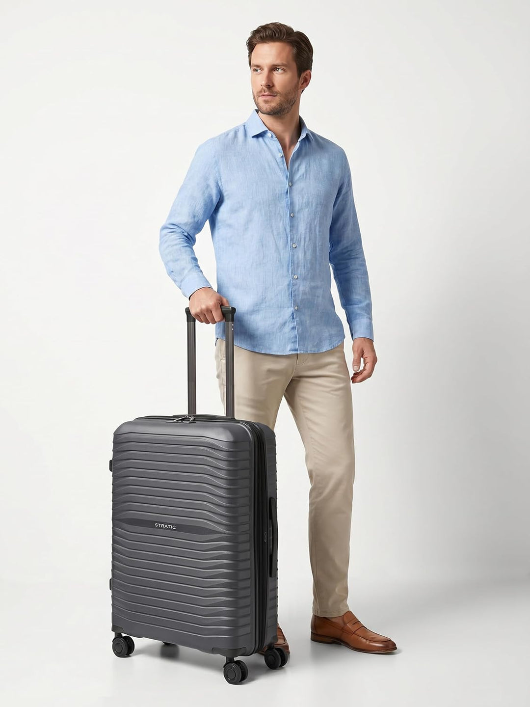 Stratic Shine Koffer gross | Trolley mit 4 360° Drehbare Rollen, Kreuzpackgurt, Dehnfalten, arretier