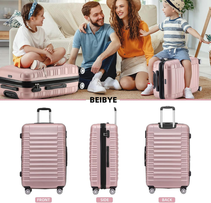 BEIBYE Hartschalen Koffer Trolley Rollkoffer Reisekoffer Zwillingsrollen Kofferset (Rosagold, Set) R