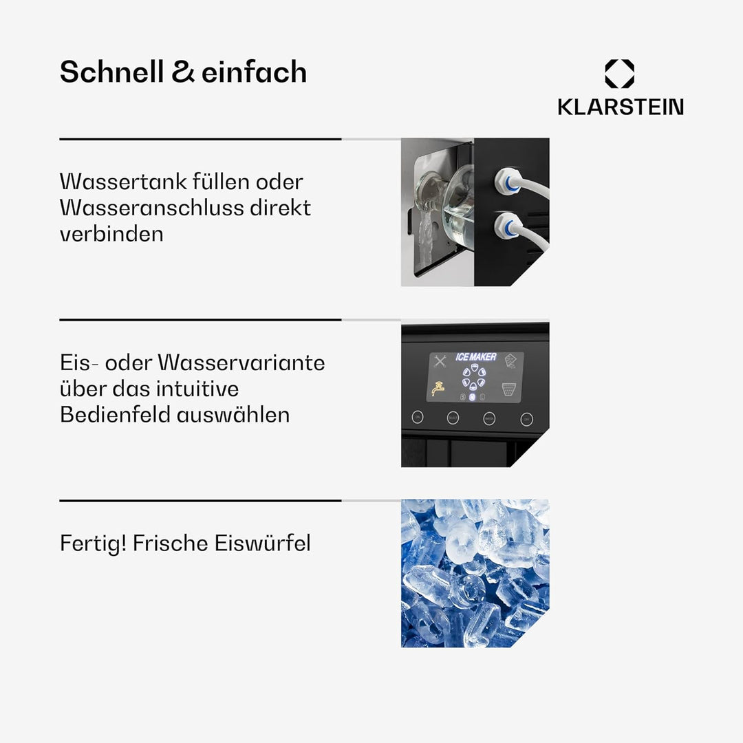 Klarstein Eiszeit Eiswürfelmaschine - Eiswürfelbereiter mit LCD-Display, Crushed Ice Maschine, Eiska