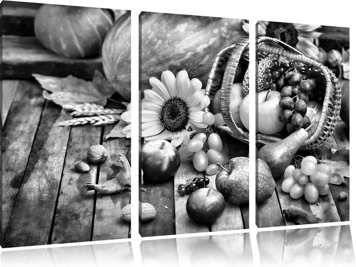 Pixxprint Herbstlicher Obstkorb als Leinwandbild/Grösse: 3 Teilig (120x80) cm/Wandbild/Kunstdruck/fe