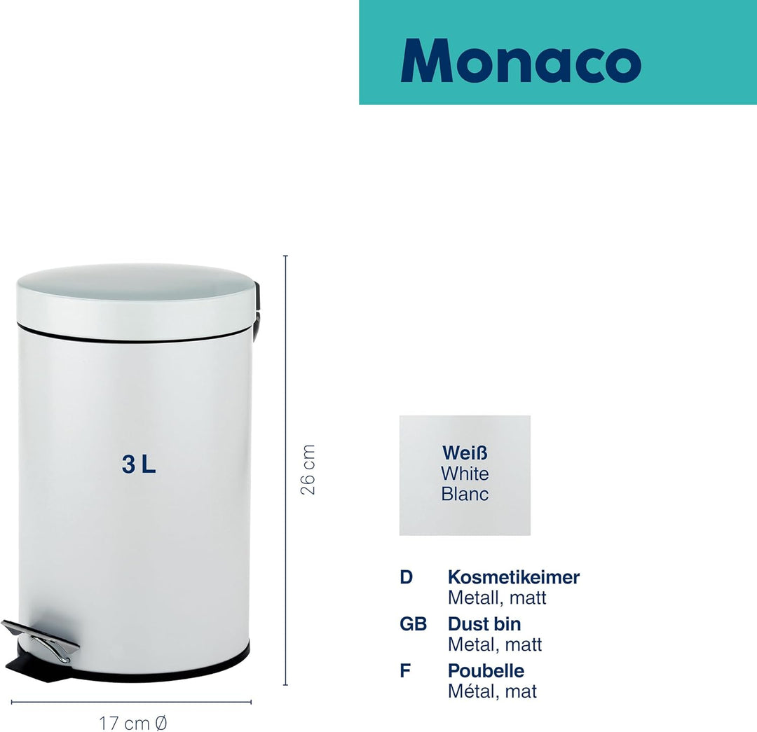 kela Kosmetikeimer weiss 3l, Metall Tretmülleimer Badezimmer, Badmülleimer mit Inneneimer und Trageh