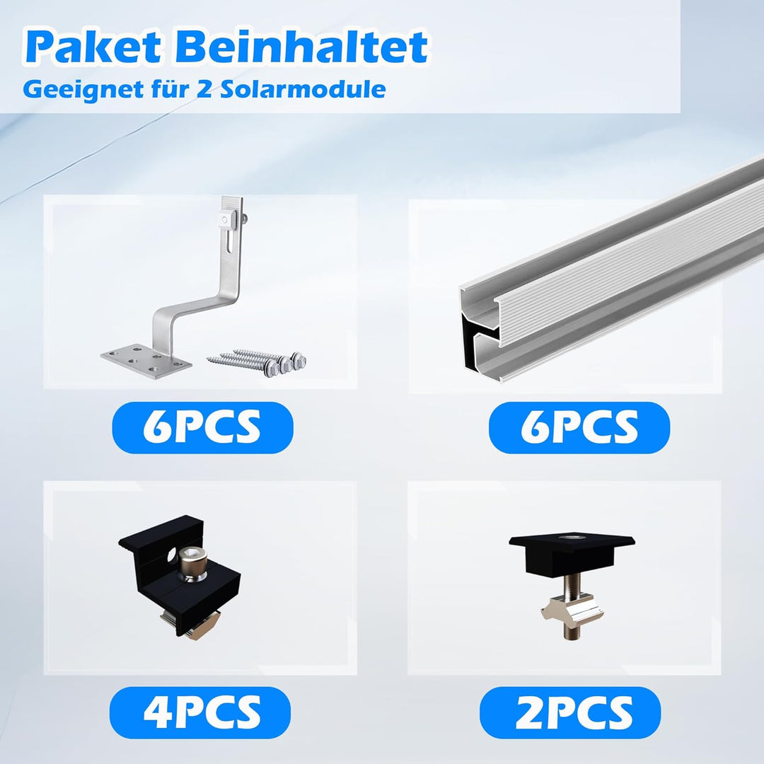 Warmfay Solar Halterung Ziegeldach Set für 2 Module, Upgrade 300MM Aluprofil und Photovoltaik Dachha