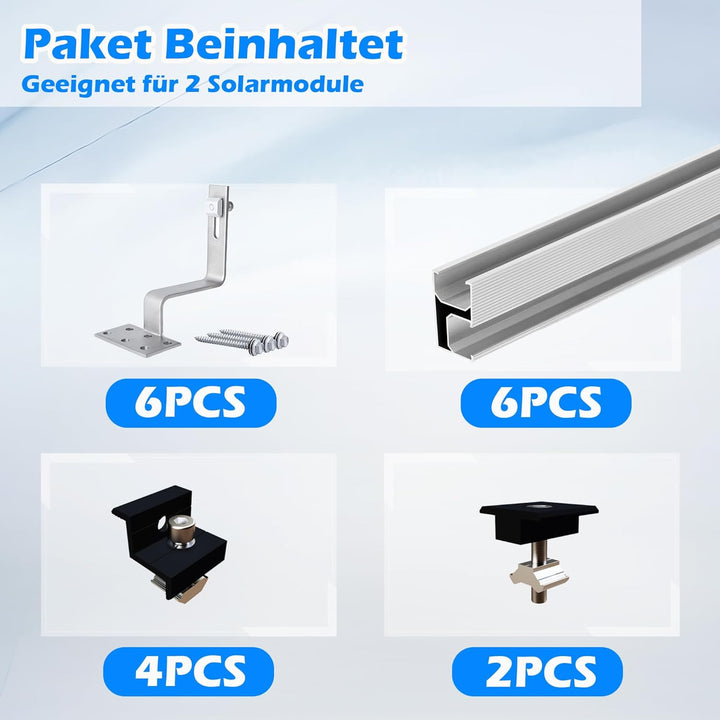 Warmfay Solar Halterung Ziegeldach Set für 2 Module, Upgrade 300MM Aluprofil und Photovoltaik Dachha