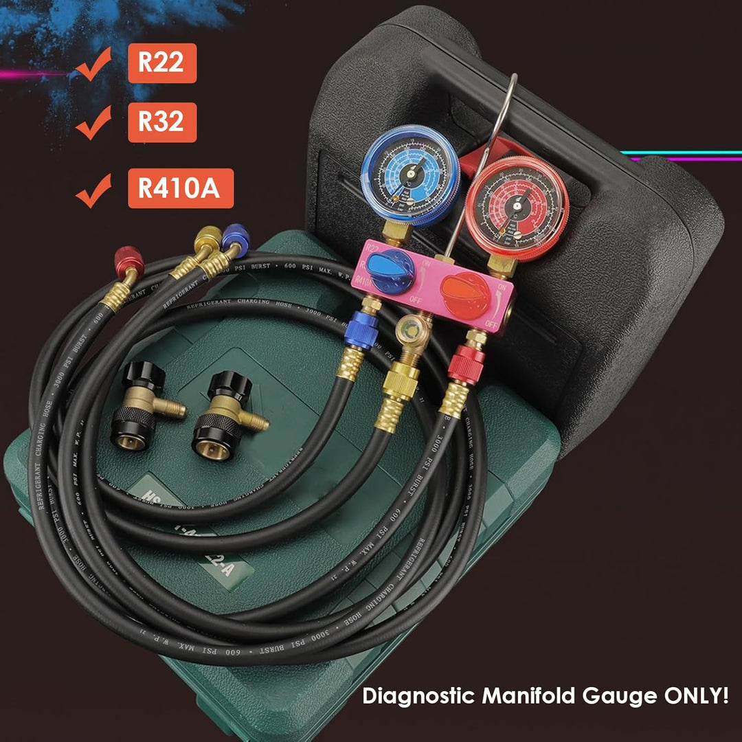 Verteilermanometer, Mini-Fluorid-Kältemittel-Manometer für R22, R32, R410A-Kältemittel, G1 / 4-Metal