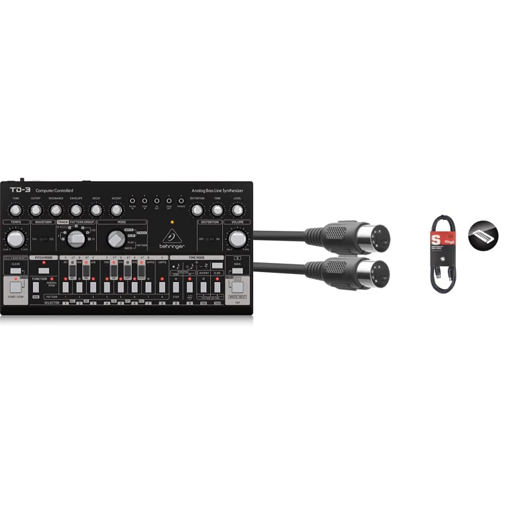 Behringer TD-3-BK Analoger Bass-Line-Synthesizer mit VCO, VCF, 16-stufigem Sequenzer, Verzerrungseff