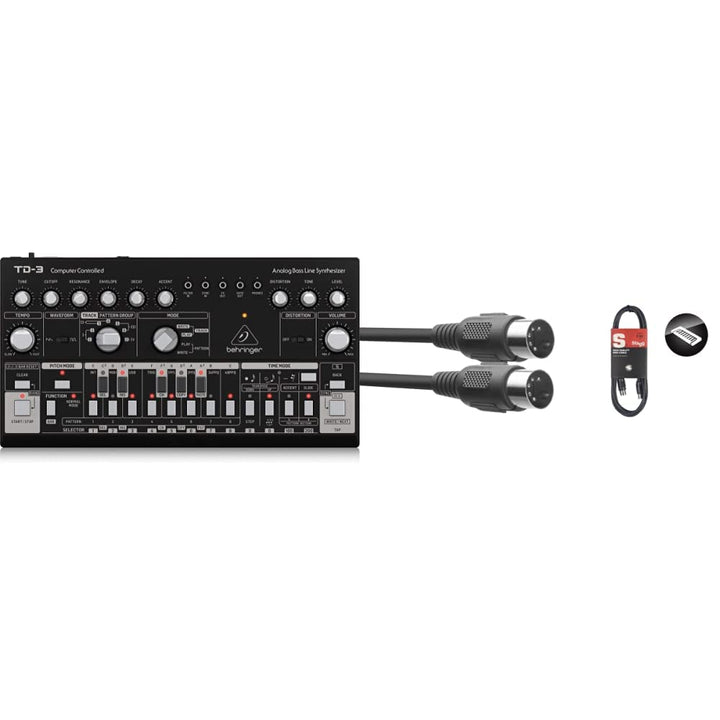 Behringer TD-3-BK Analoger Bass-Line-Synthesizer mit VCO, VCF, 16-stufigem Sequenzer, Verzerrungseff